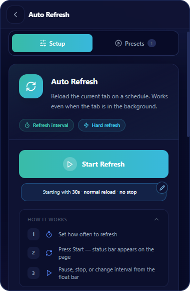 Auto Refresh Setup screen